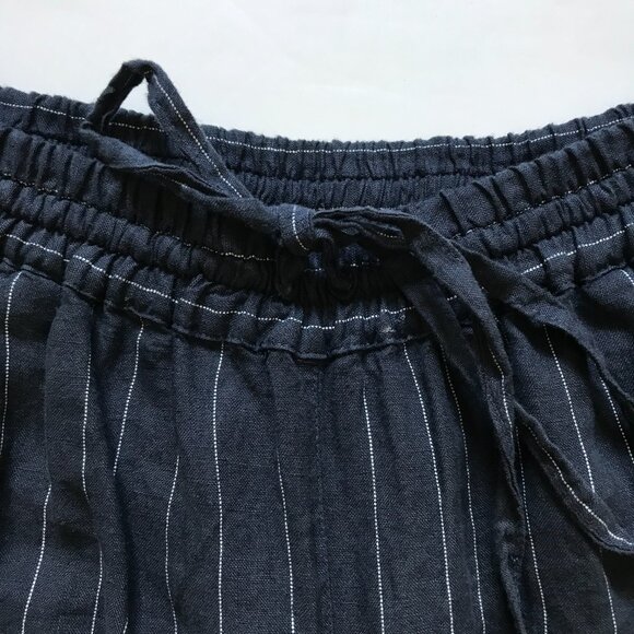 NWOT 120 % Lino Pinstripe Drawstring Pants Womens 40 XS Navy Blue Stripe Linen - Picture 4 of 12